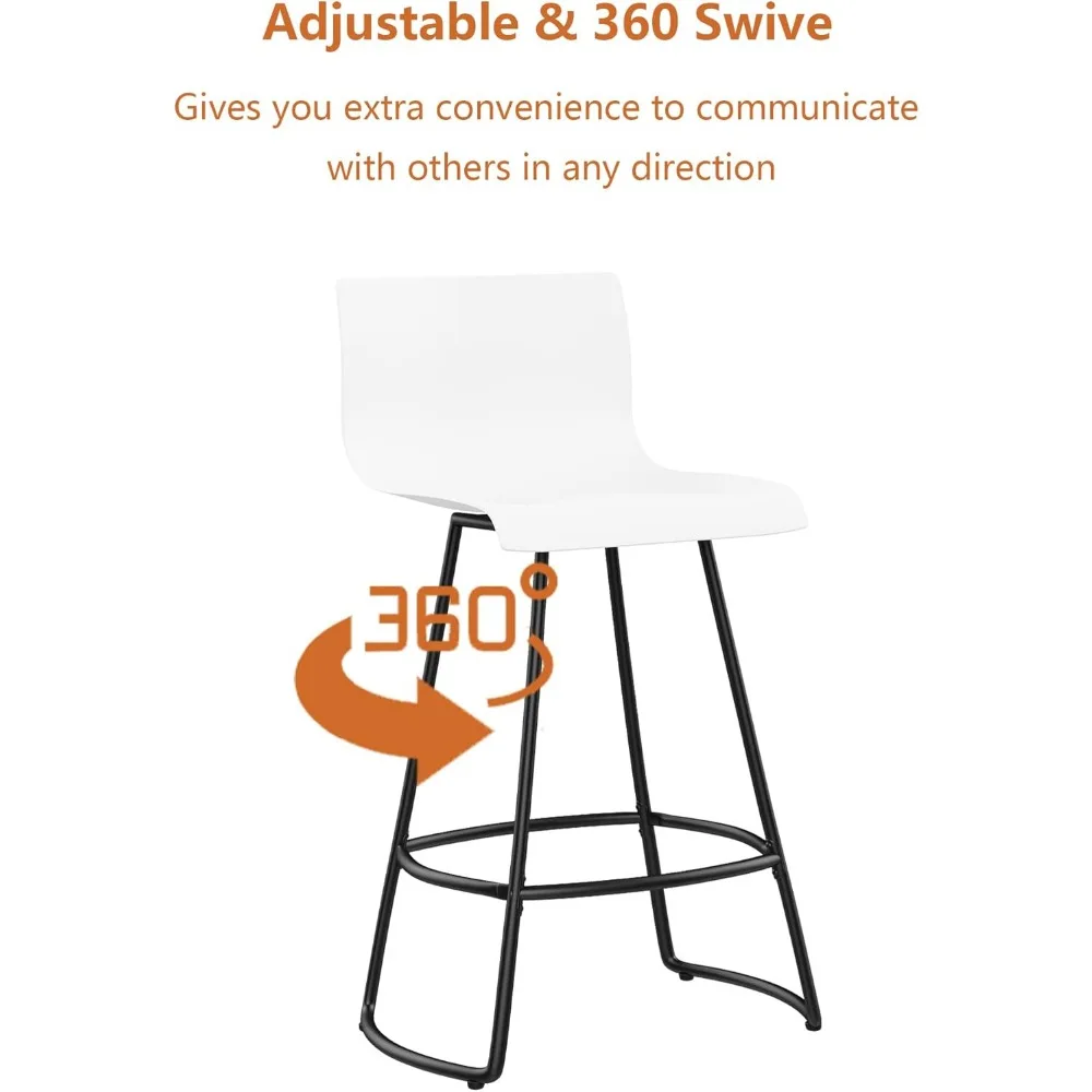 Modern Swivel Bar Stool Set of 4 - Counter Height, Plastic Back, 24" Metal Frame