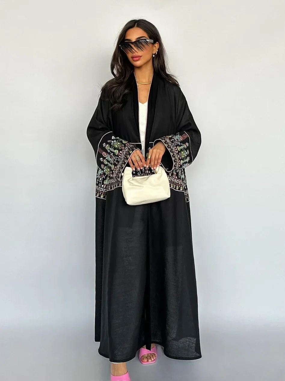 イスラム教徒の女性のための刺繍されたロングドレス,ラマダンのカフタン,控えめなカーディガン,モロッコのカフタン,jalabiya,イスラム教のパーティー,eid,2024