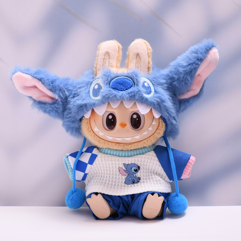 Für 17 cm Labubu Puppe Kleidung Mode Kleidung Plüsch Stich Set Puppe Kleidung Niedlichen Cartoon Sets Puppen Zubehör Geschenke