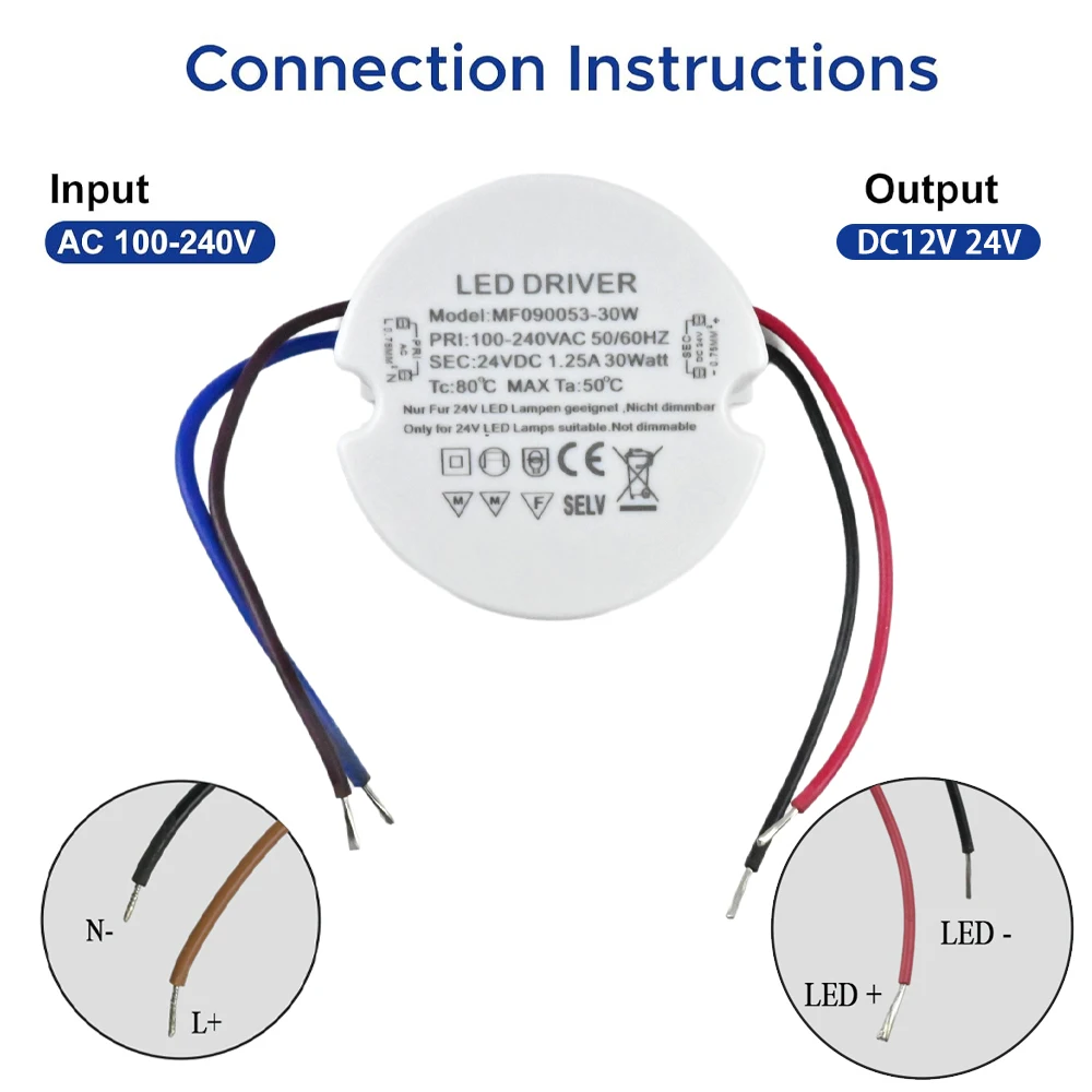 24W 30W 36W Round LED Driver Ultra Slim LED Power Supply Round LED Transformer AC 110V 220V 230V to DC 12V 24V For LED Lamp