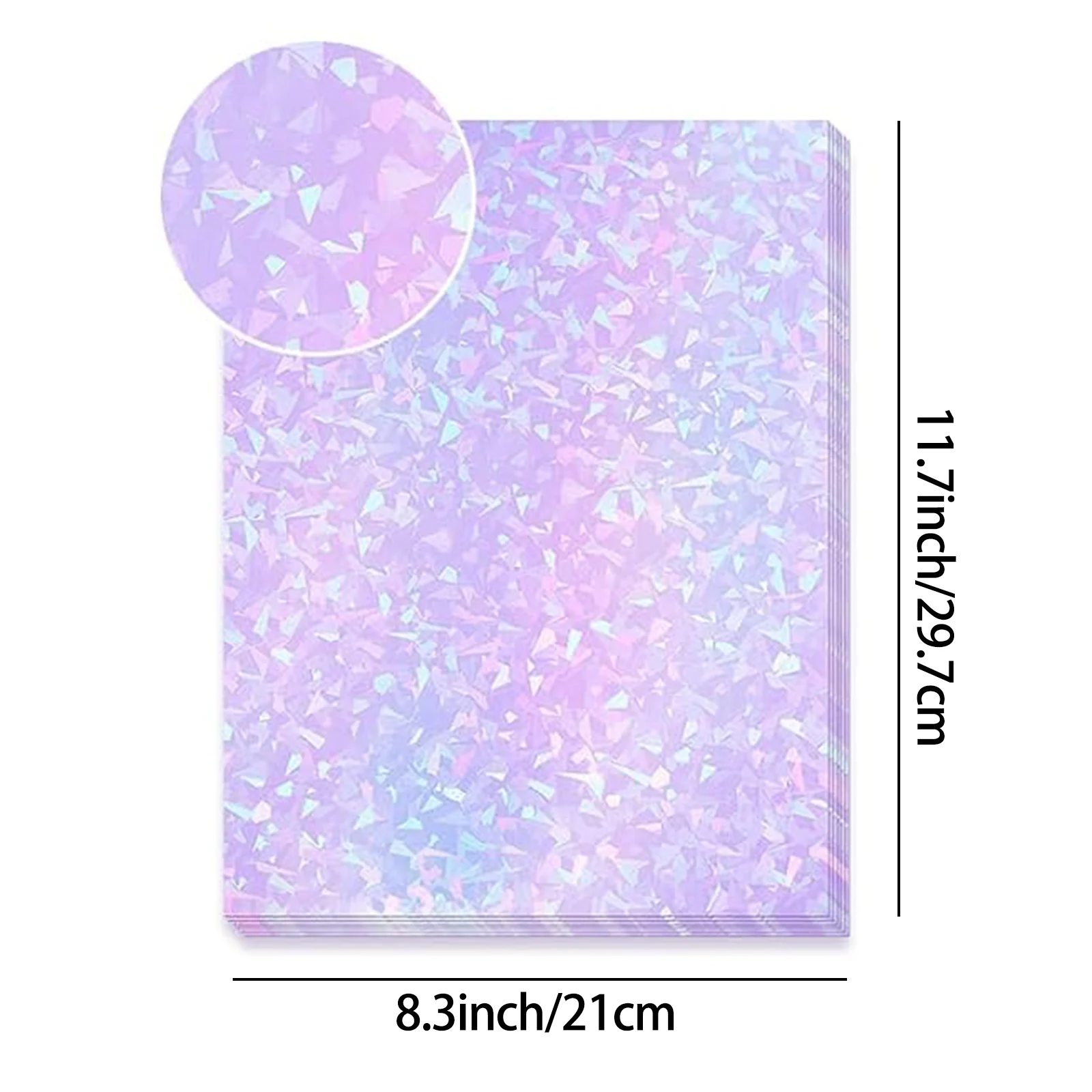 Formato A4 20 fogli Pellicola per laminazione a freddo con effetto vetro rotto olografico trasparente, autoadesiva, impermeabile, non stampabile, 8,3x11,7"