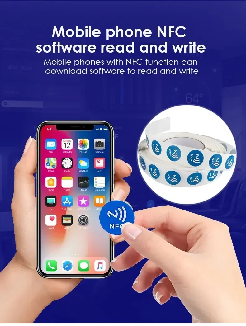 5YOA 6pcs NFC Ntag213 Etiquetas adesivas RFID 13.56MHz ISO14443A 144 bytes Adesivos molhados 213 Chip para telefone NFC 6 cores