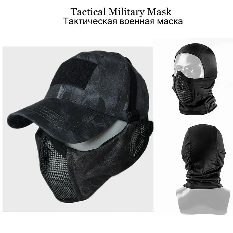 Set di equipaggiamento protettivo per softair Maschera a rete a mezza faccia con protezione per le orecchie per bambini Paintball per adulti Tiro CS Giochi di sopravvivenza Cosplay