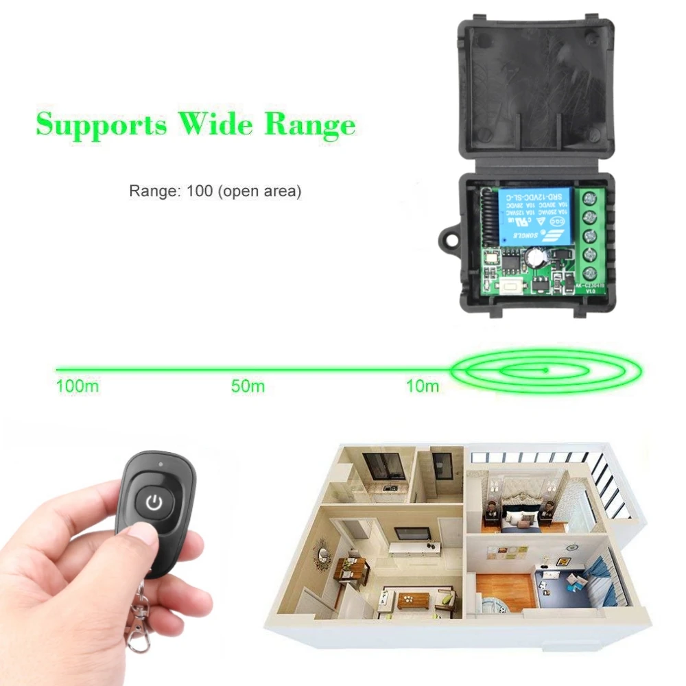 Módulo de relé receptor EV1527, interruptor de Control remoto inalámbrico para puerta de garaje, lámpara de luz de Motor, bricolaje, 433MHz, cc 12V, 1 canal