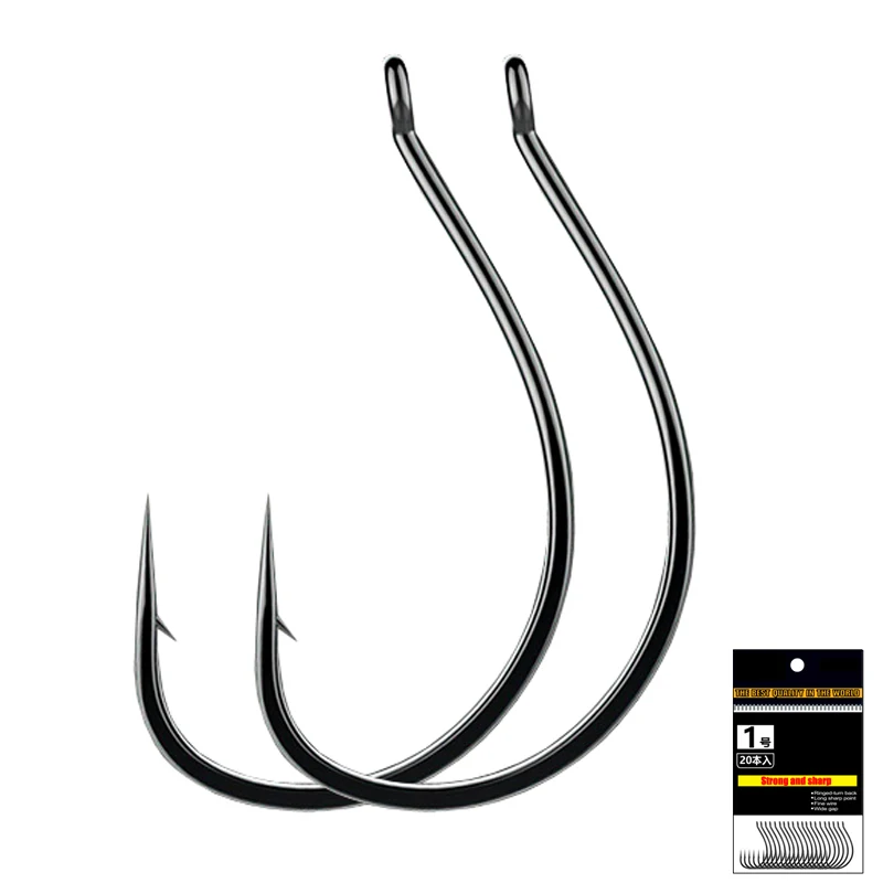 20 unids/lote gancho de tiro 4 # # 3 # 2 # 1 # 1/0 # Anzuelos locos compensados de acero inoxidable 2/0, manivela, anzuelo de gusano, accesorios de pesca