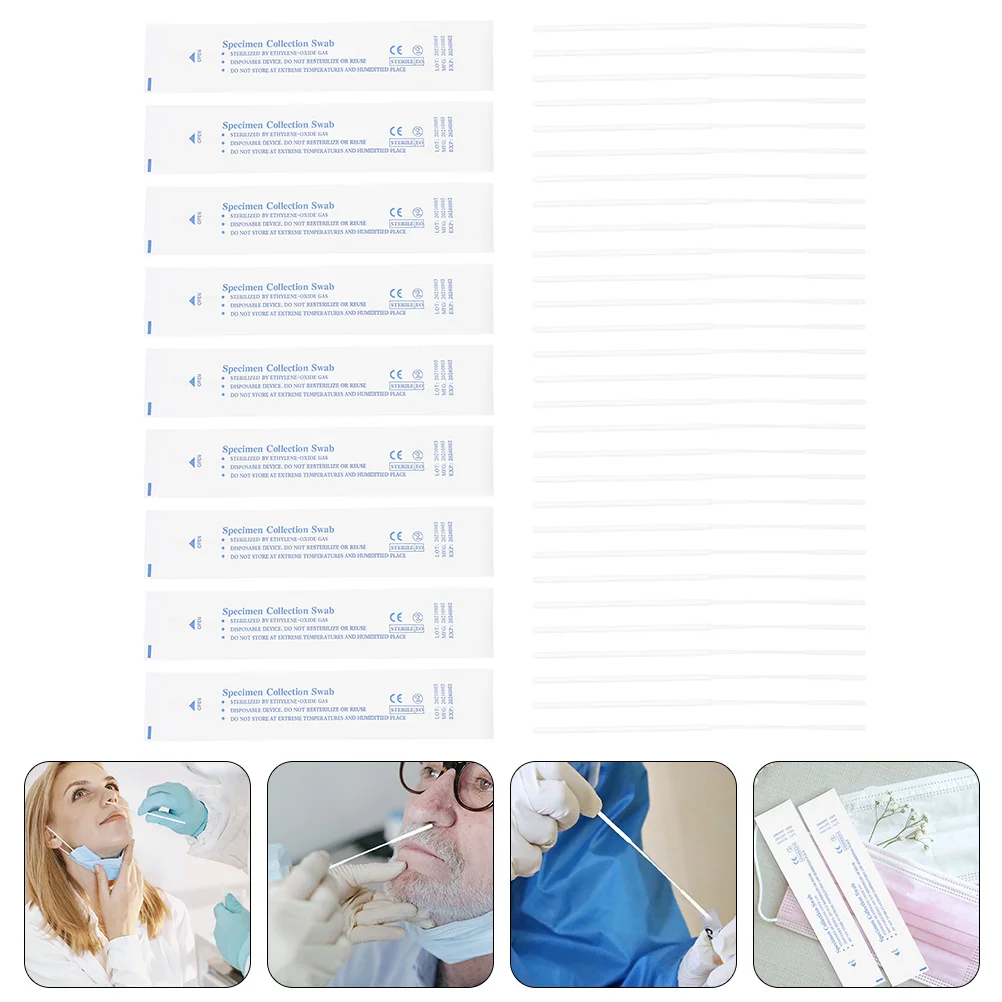 120 Pcs Nasal Swab One-off Swabs One-time Flocking Flocked Major Sampling Sticks Specimen Collection Nasopharyngeal