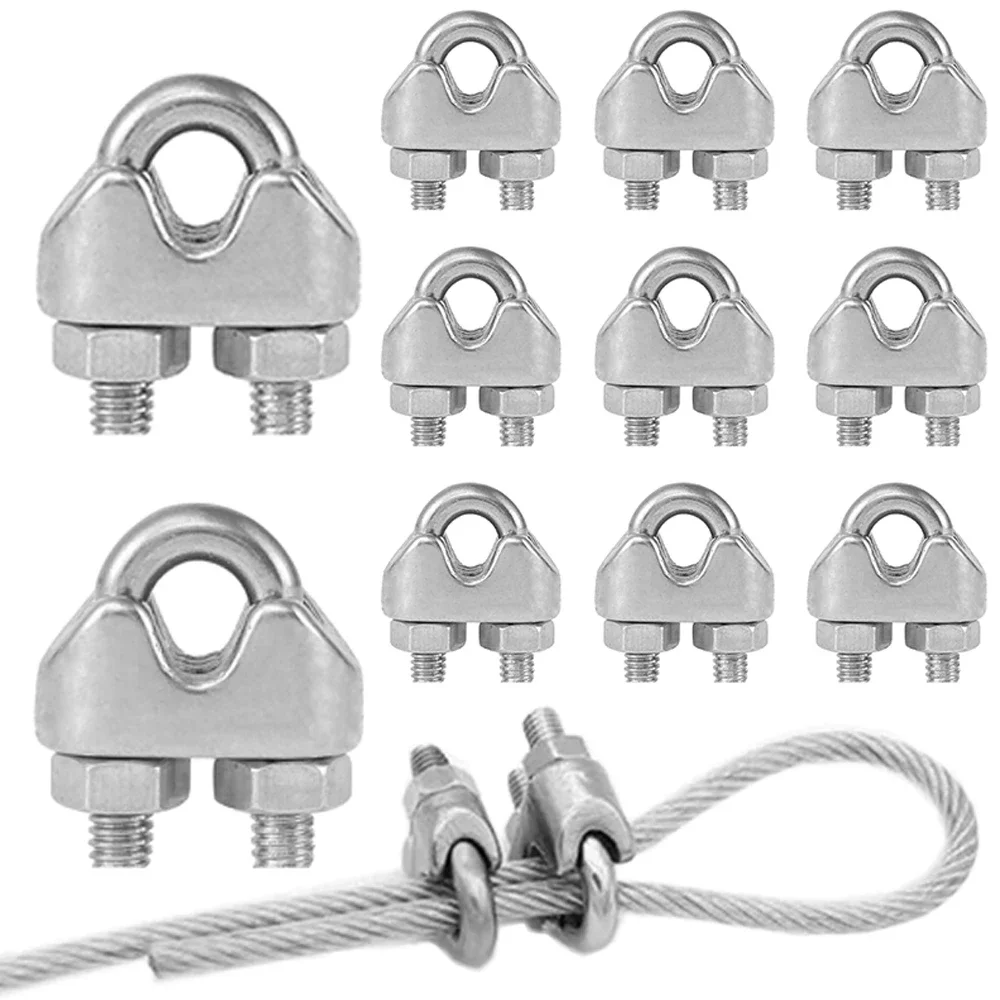12Pcs U Type M3 Cable Clamps 3mm Wire Rope Fixing Clip Bolts Saddle Fastener Metal Heavy Duty 304 Stainless Steel