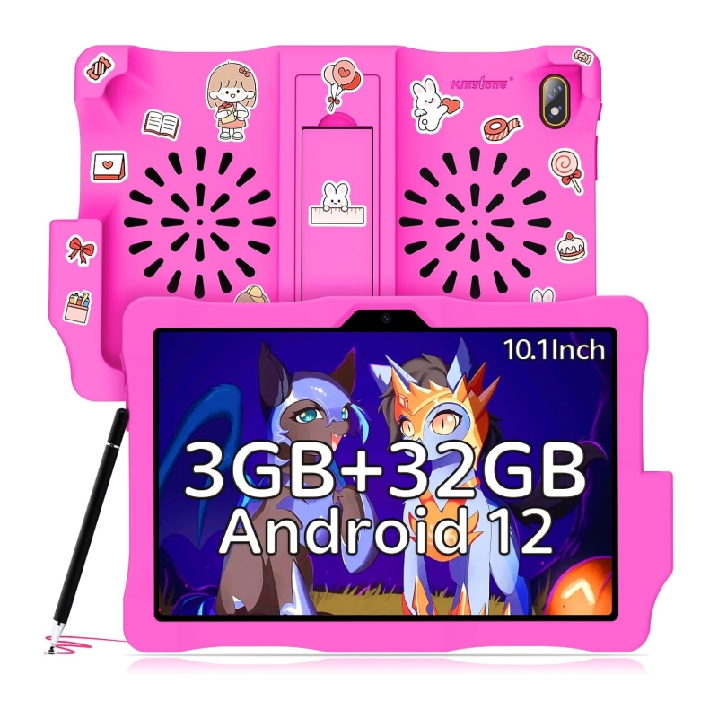 Kinstone 10,1" Android 12 Kinder-Tablet mit Augenschutz T310 Quad Core CPU 3 GB + 32 GB 1280 x 800 HD IPS 6000 mAh WiFi Bluetoo