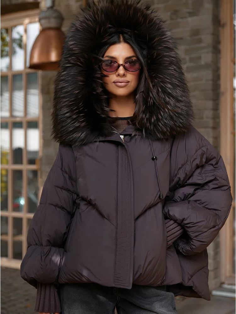 Frauen Winter Gans Unten Jacken Echt Fox Pelz Kragen Mit Kapuze Dicke Natürliche Waschbären Pelz Weibliche Outwear Warme Lose Puffer Mäntel