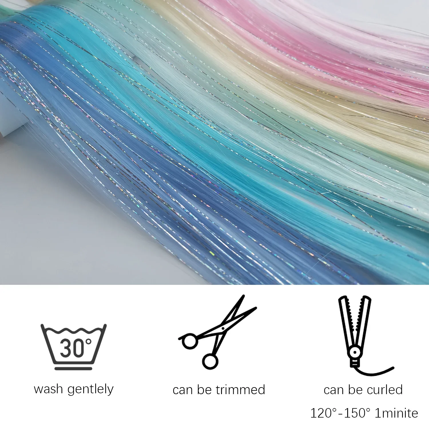 Extensiones de cabello con clip multicolor Mezcla de tinsels Extensiones de cabello de colores, cabello arcoíris 2 en 1 con latas plateadas para niñas y niños