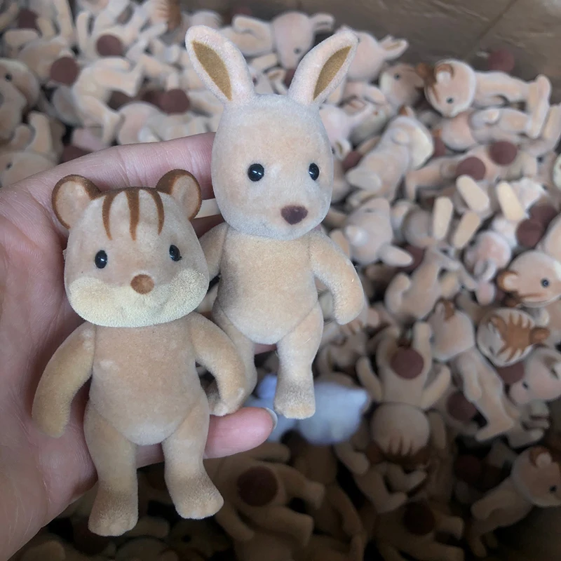Random 1* Simulate Forest Family Animal Figure Broken Skin Rabbit Bear Dog Flocked Shaggy Figurine Model Toy Kid Factory Defects