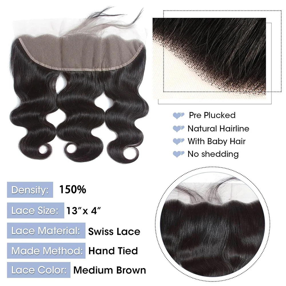 Pacotes de cabelo humano onda do corpo pacotes de cabelo com fechos 13x4 laço frontal com pacotes de cabelo humano pacotes de cabelo virgem brasileiro