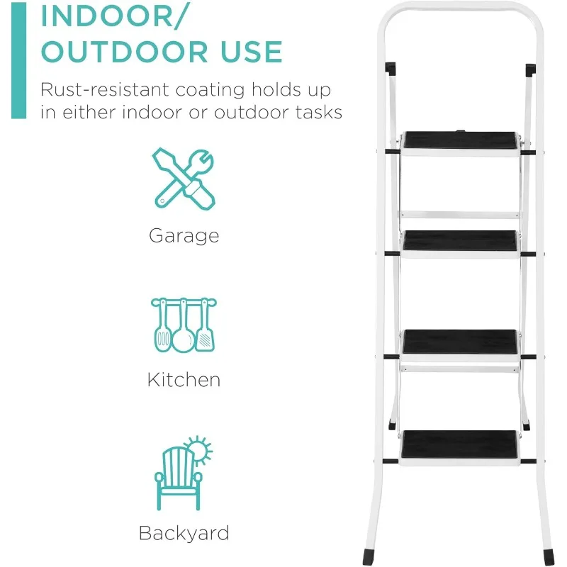 Best Choice Products 4-Step Portable Folding Heavy-Duty Steel Ladder w/Hand Rail, Wide Platform Steps, 330lbs Capacity