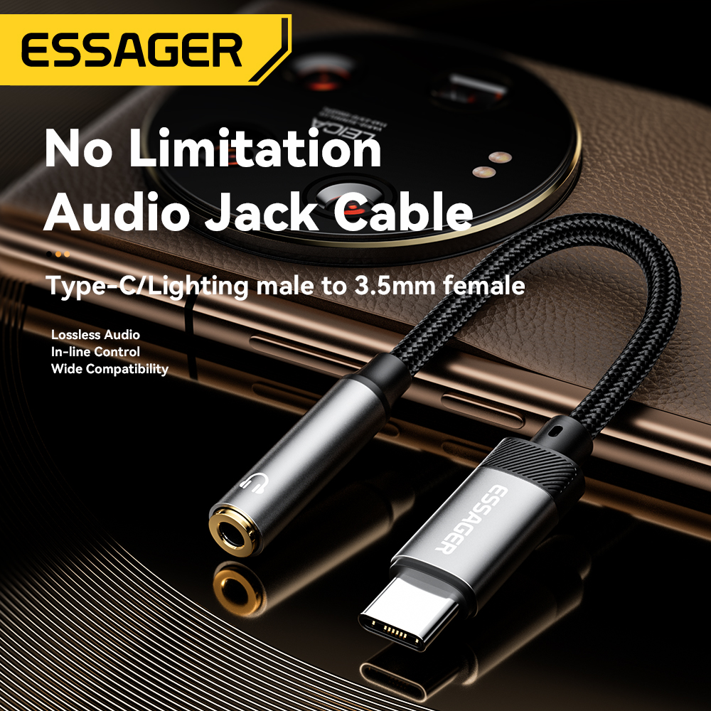 Essager Cable auxiliar tipo C a conector auxiliar de 3,5mm para iPhone 15 Samsung MacBook Lightning a adaptador de Audio para auriculares de 3,5mm para iPhone14 13