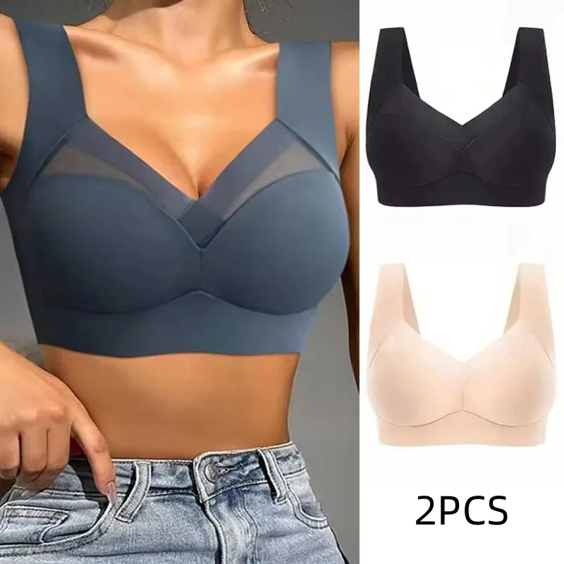 2 Stuks Vrouwen Kant Sport Bh Plus Size Naadloze Beha Bralette Backless Dame Brasserie Vest Vrouwelijke Verzamelen Schokbestendig Draadloze L-3XL