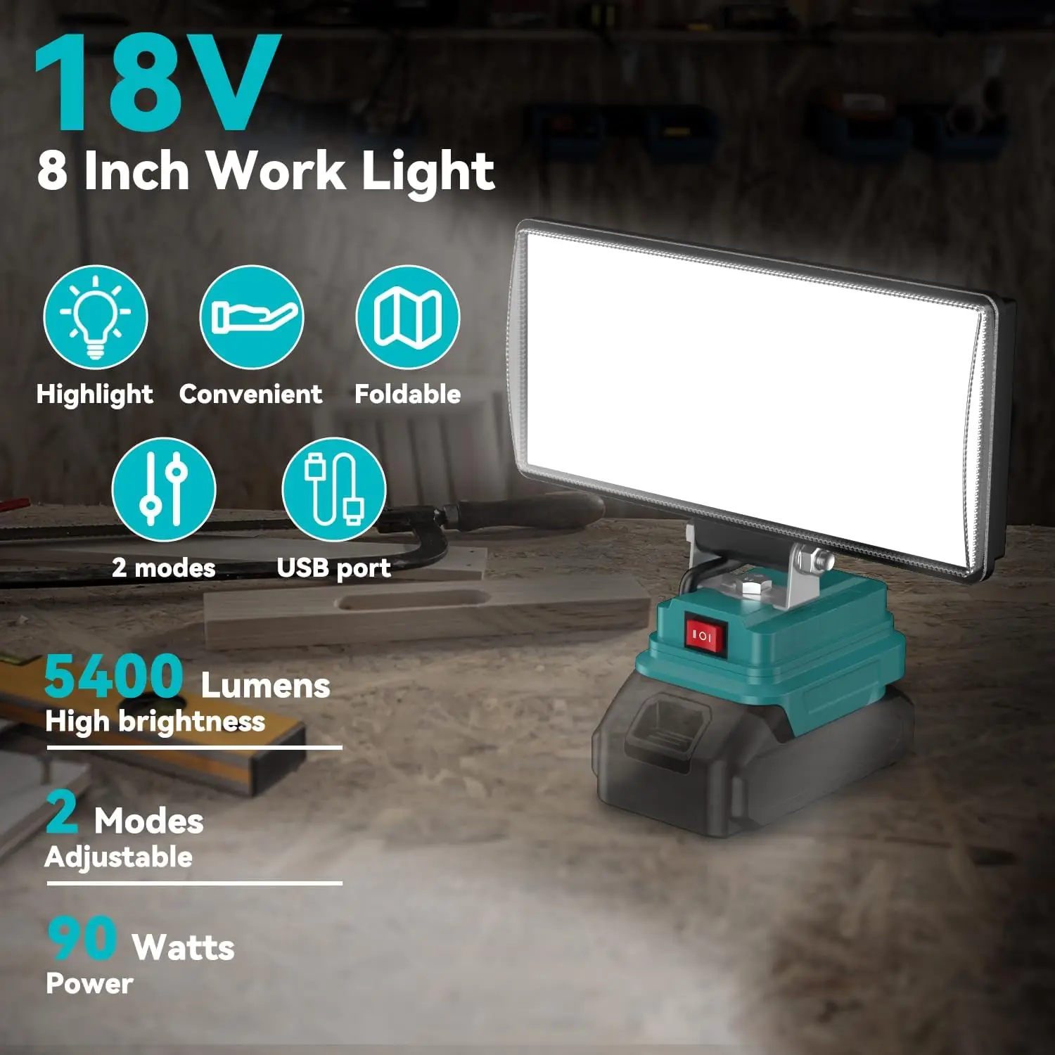 8-calowa bezprzewodowa lampa robocza LED Przenośna latarka LED do pracy Kemping na świeżym powietrzu 2 poziomy regulowane światło LED do akumulatora Makita