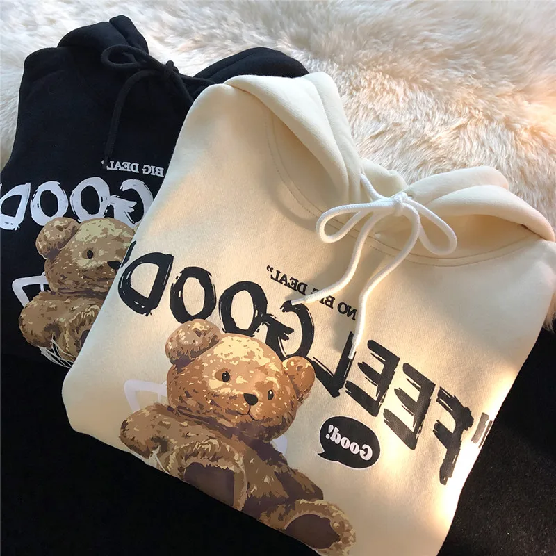 Braunbär Männer & Frauen Casual Oversize Hoodies Langarm Pullover Verdicken Paar Hoodie Kapuzenpullover Samt Paar Kleidung