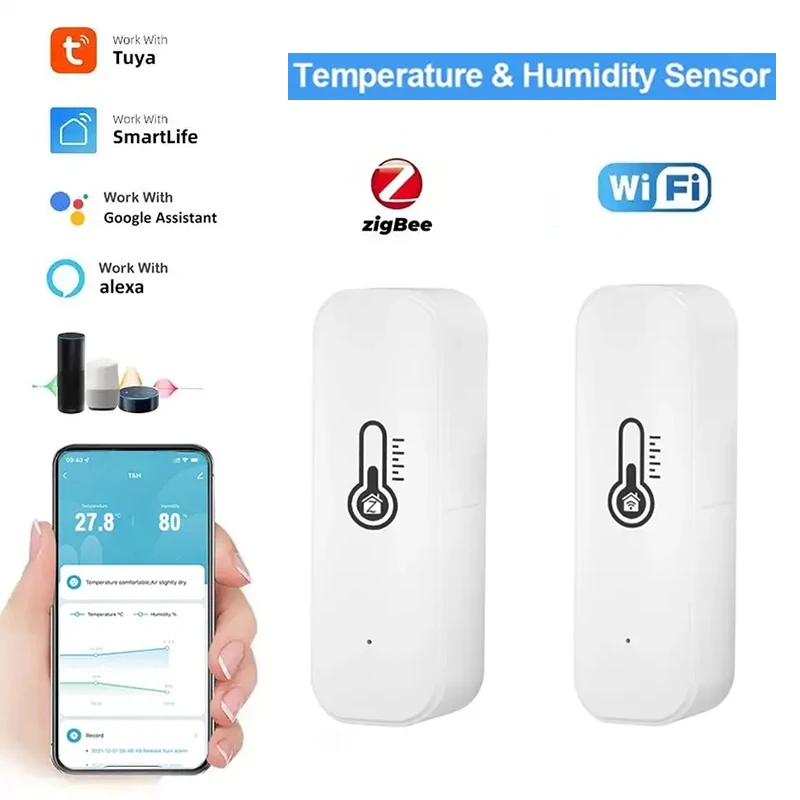 Tuya Zigbee-Sensor de temperatura y humedad para el hogar, termómetro inteligente conectado, WiFi, Compatible con Smart Life, Alexa, asistente de Google