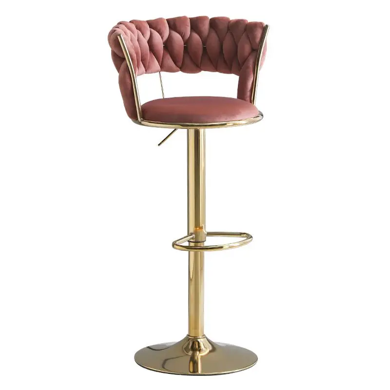 High Quality Nordic Style Bar Stools Velvet Retro Rotatable Round Party Chairs Adjustable Height Back Tabourets De Bar Furniture