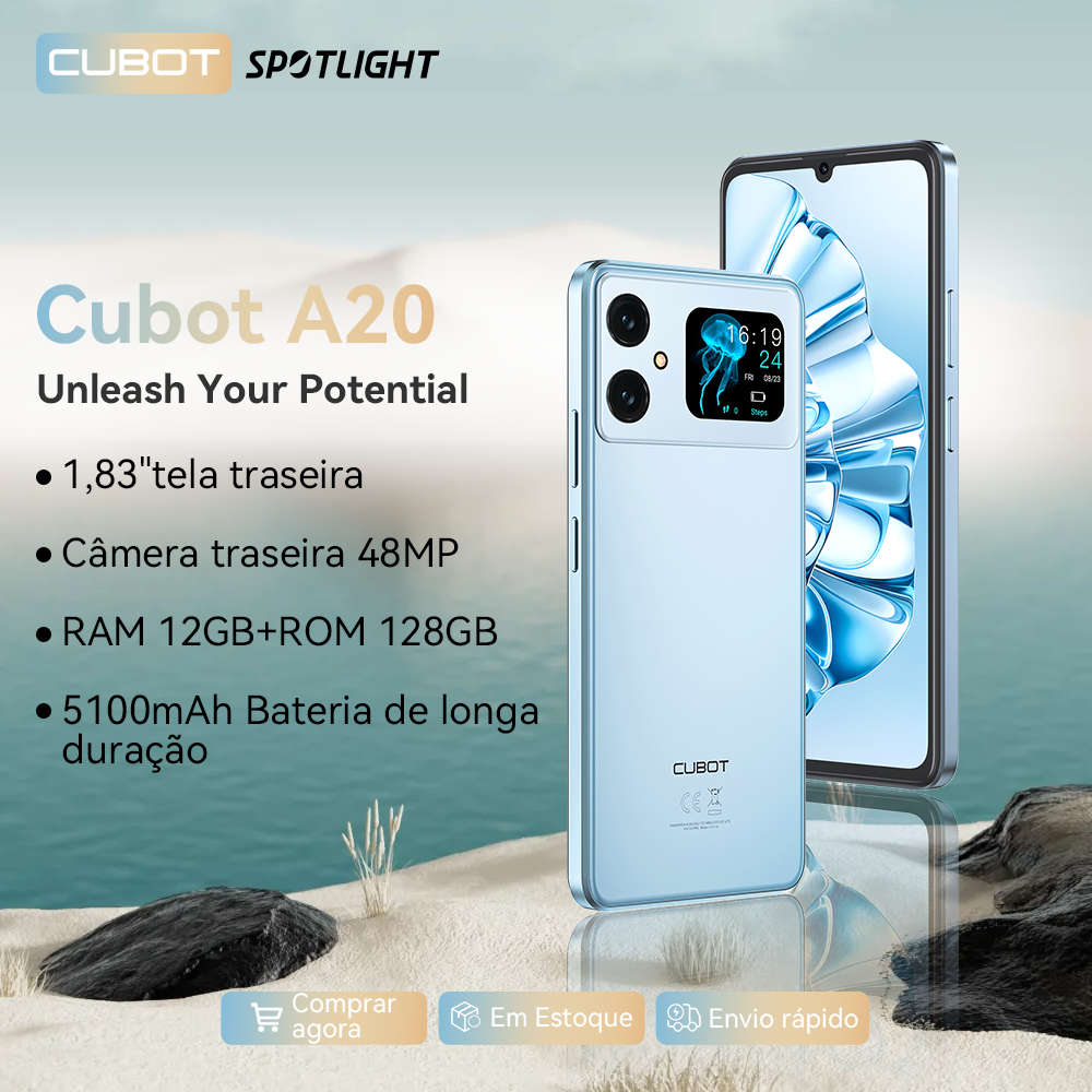 Cubot A20, Smartphone Android 14, 12 GB de RAM (4 GB + 8 GB estendidos) + 128 GB de ROM, tela HD+ de 90 Hz e 6,745 polegadas, bateria de 5100 mAh, câmera de 48 MP, Face ID, 4G celular, OTG celulares