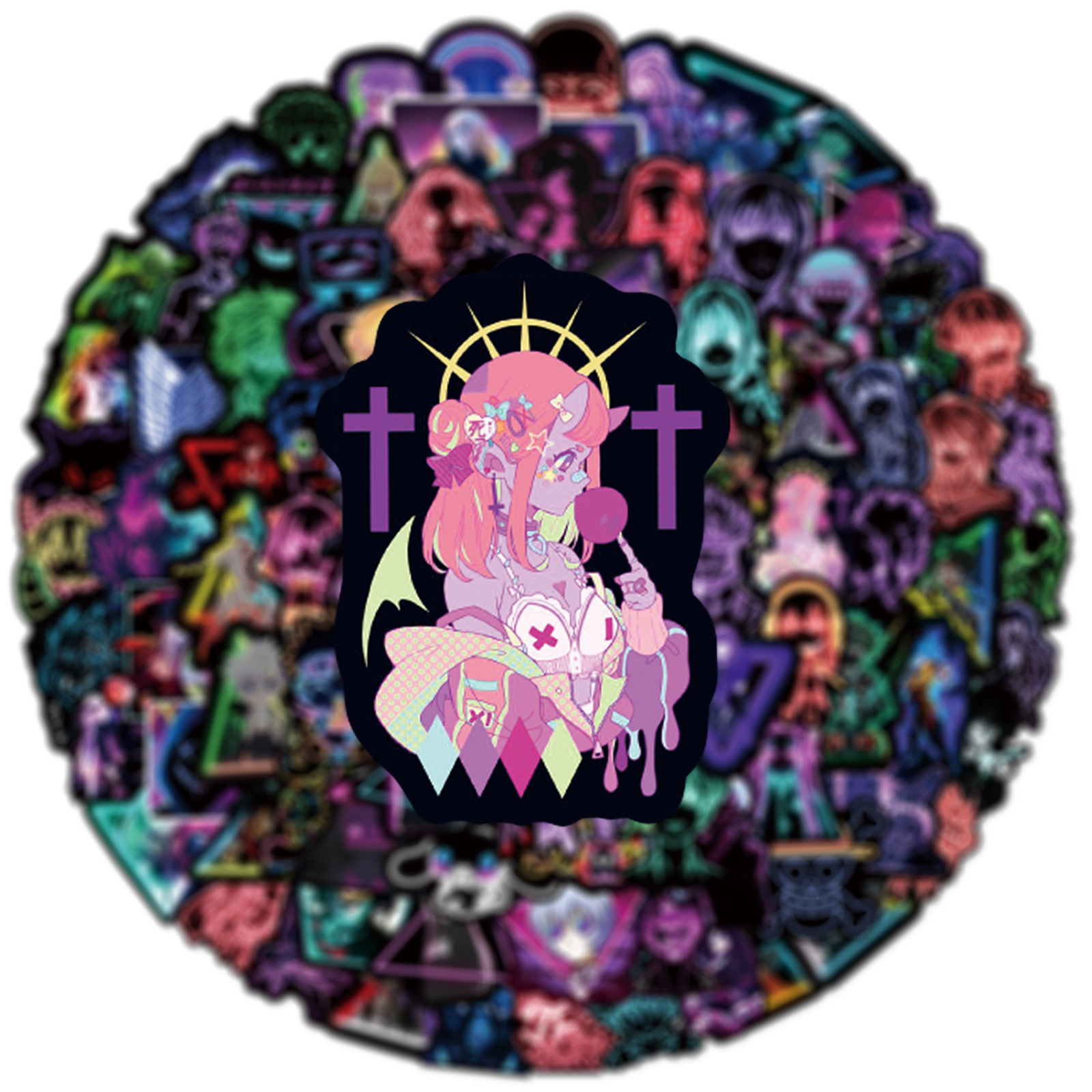 100PCS Neon Lamp Demon Slayer Several Mix Anime Stickers Decorative Stickers For Children's Toys Gift