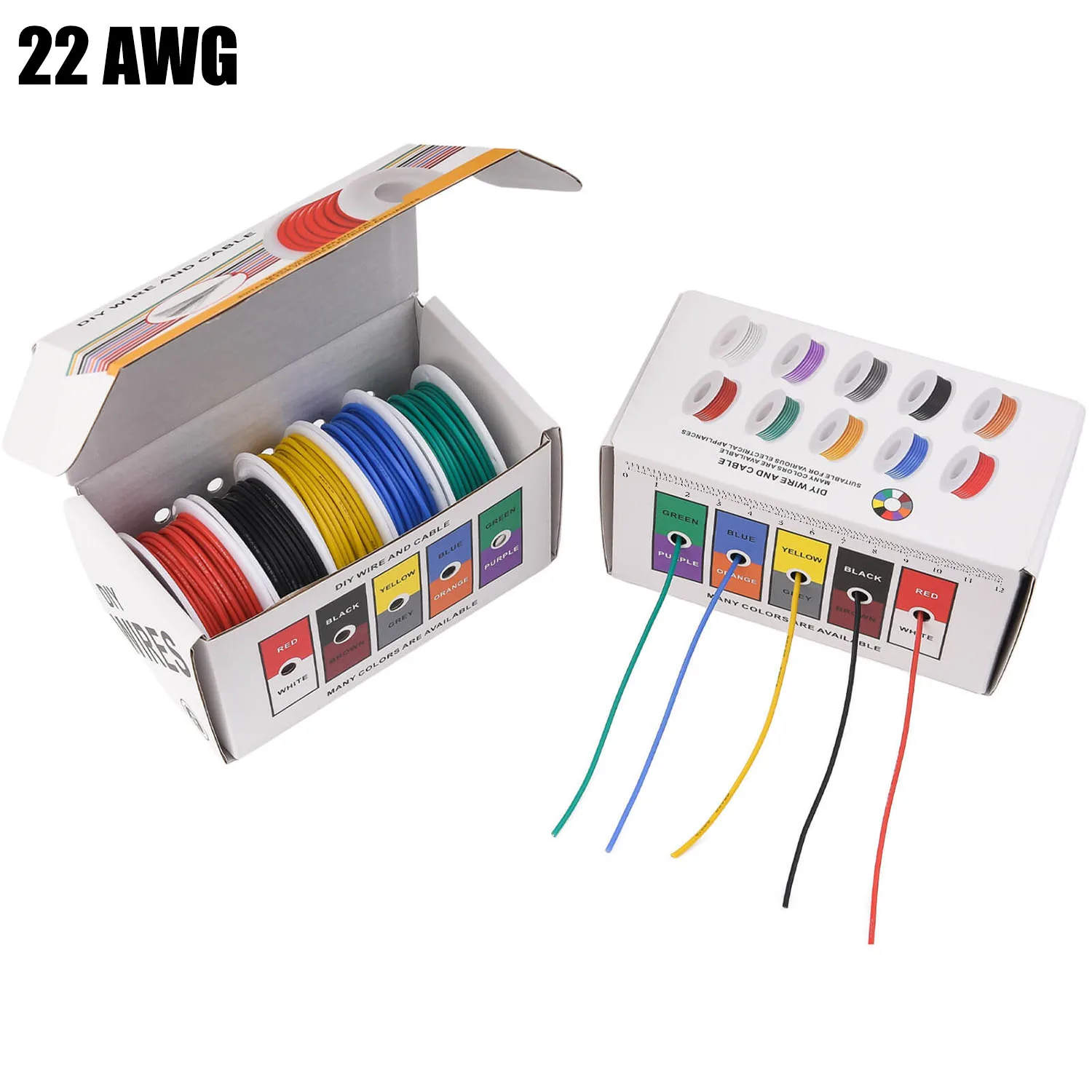 Cable eléctrico 22AWG, cables flexibles de silicona, calibre 22, alambre de cobre estañado trenzado, 5 colores, 16,4 pies/5m cada uno o 32,8 pies/10m cada uno