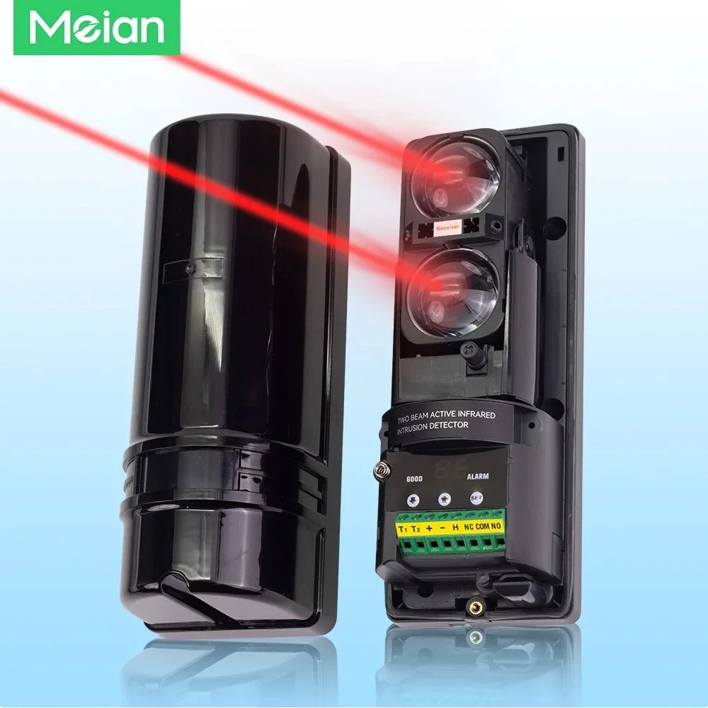 Sensor infravermelho de feixe duplo Meian, detector de barreira com fio de 100M, detector de feixe infravermelho, conversão de 8 frequências, display digital