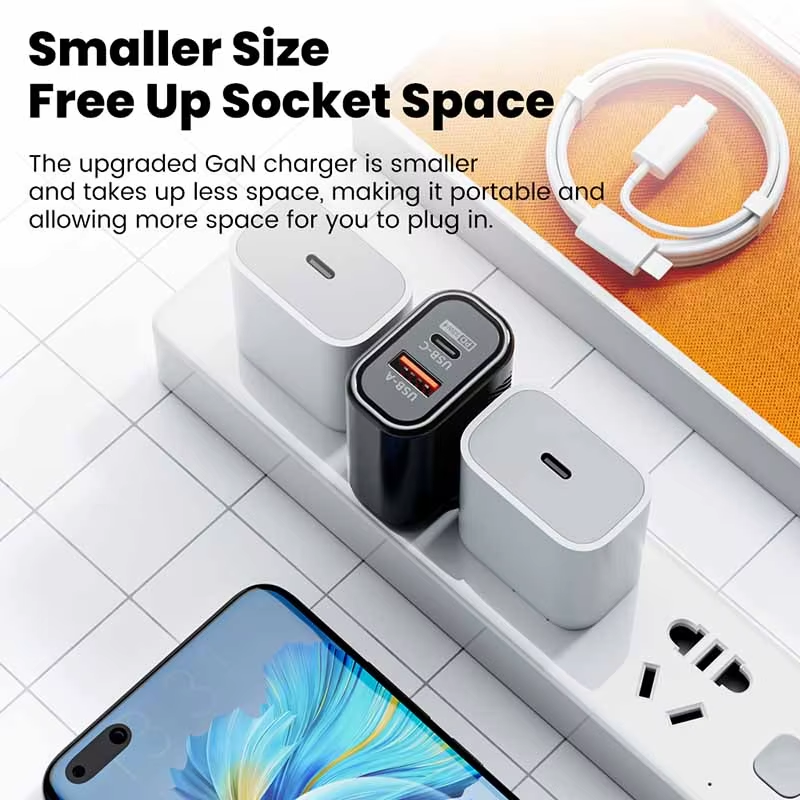 65W USB C 충전기 GaN 충전기 빠른 충전 3.0 iPhone 용 유형 C 전화 어댑터 Samsung Xiaomi Huawei 2 포트 고속 벽 충전기