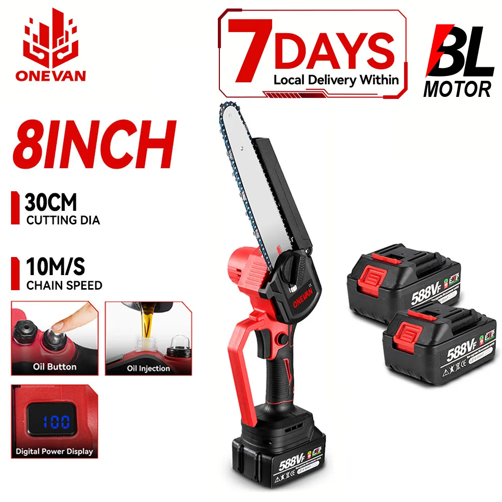 ONEVAN-motosierra eléctrica sin escobillas de 4500W, herramienta eléctrica de corte de madera y tubería recargable inalámbrica para Pin de batería Makita de 18V