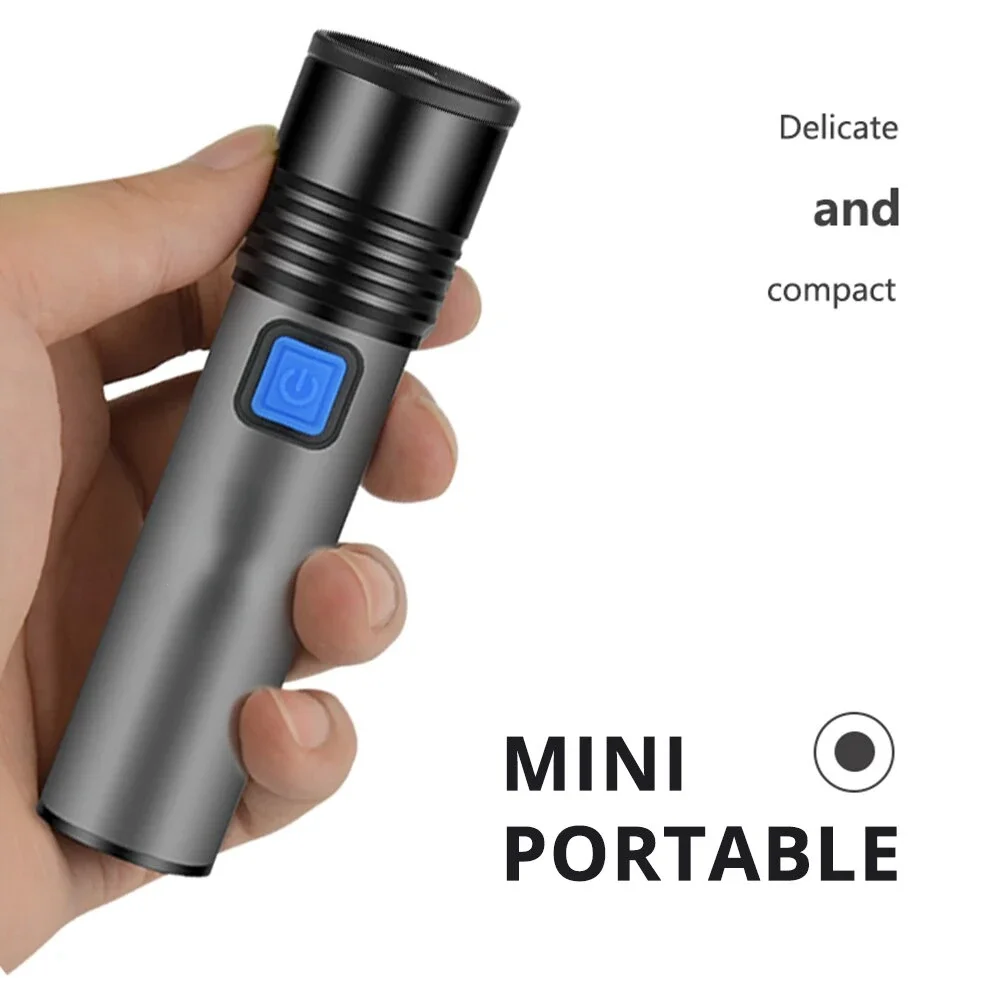 USB wiederaufladbare LED-Taschenlampe mit LED, eingebauter 1200 mAh Lithium-Akku, wasserdichte Campingleuchte, zoombare Taschenlampe