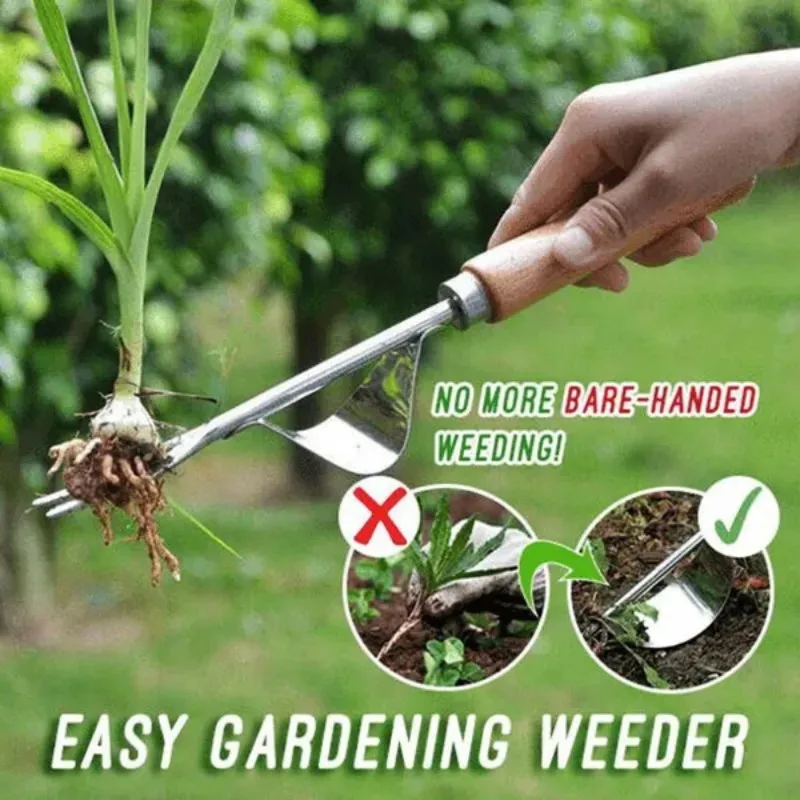 Manico in legno in acciaio inossidabile Sarchiatore da giardino Diserbo a mano Rimozione Taglierina Estrattore Strumenti Multifunzione Weeder Attrezzi da giardino per trapianto