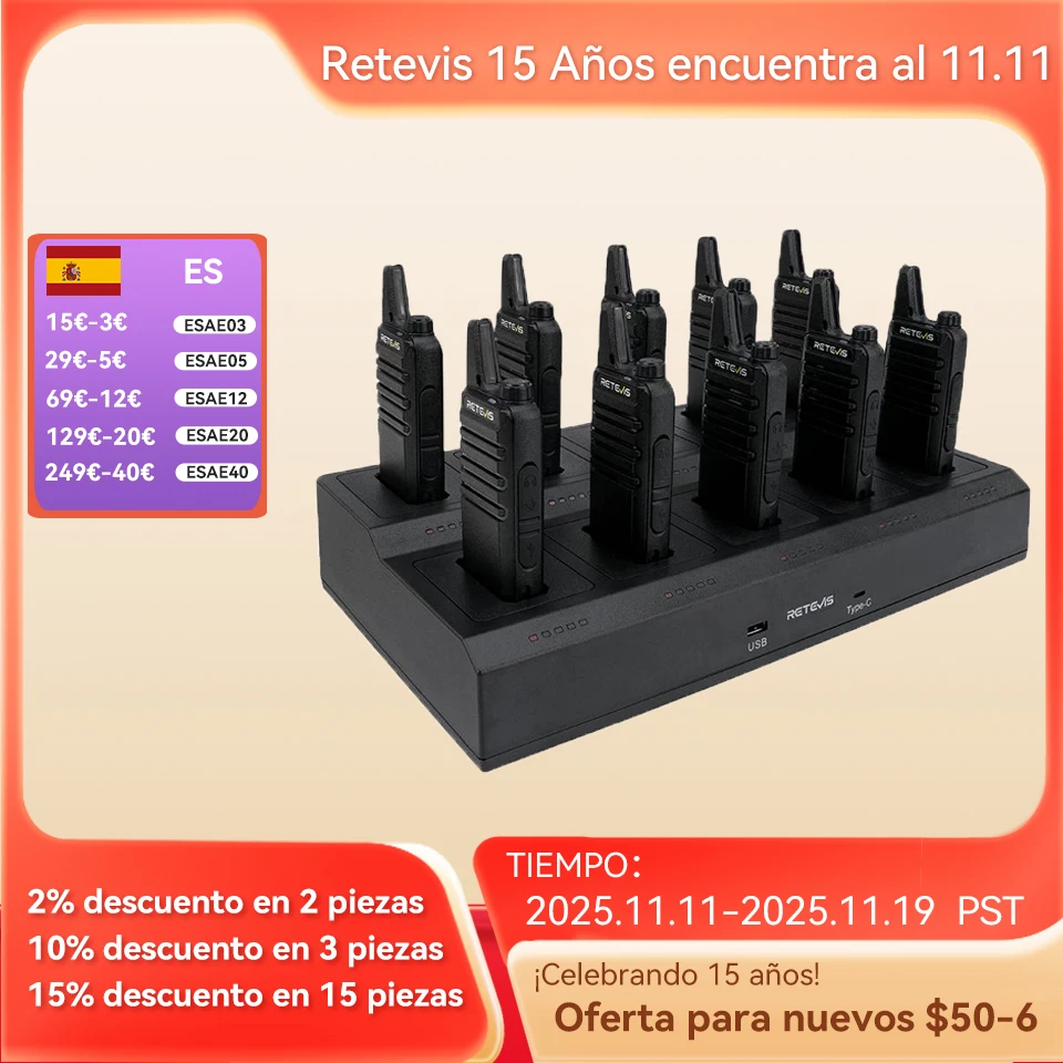 Retevis RT22 Mini Walkie Talkie Radio Portátil Pequeña 10 piezas VOX carga USB portátil estación de Radio de dos vías Hotel/restaurante equipos de comunicación.