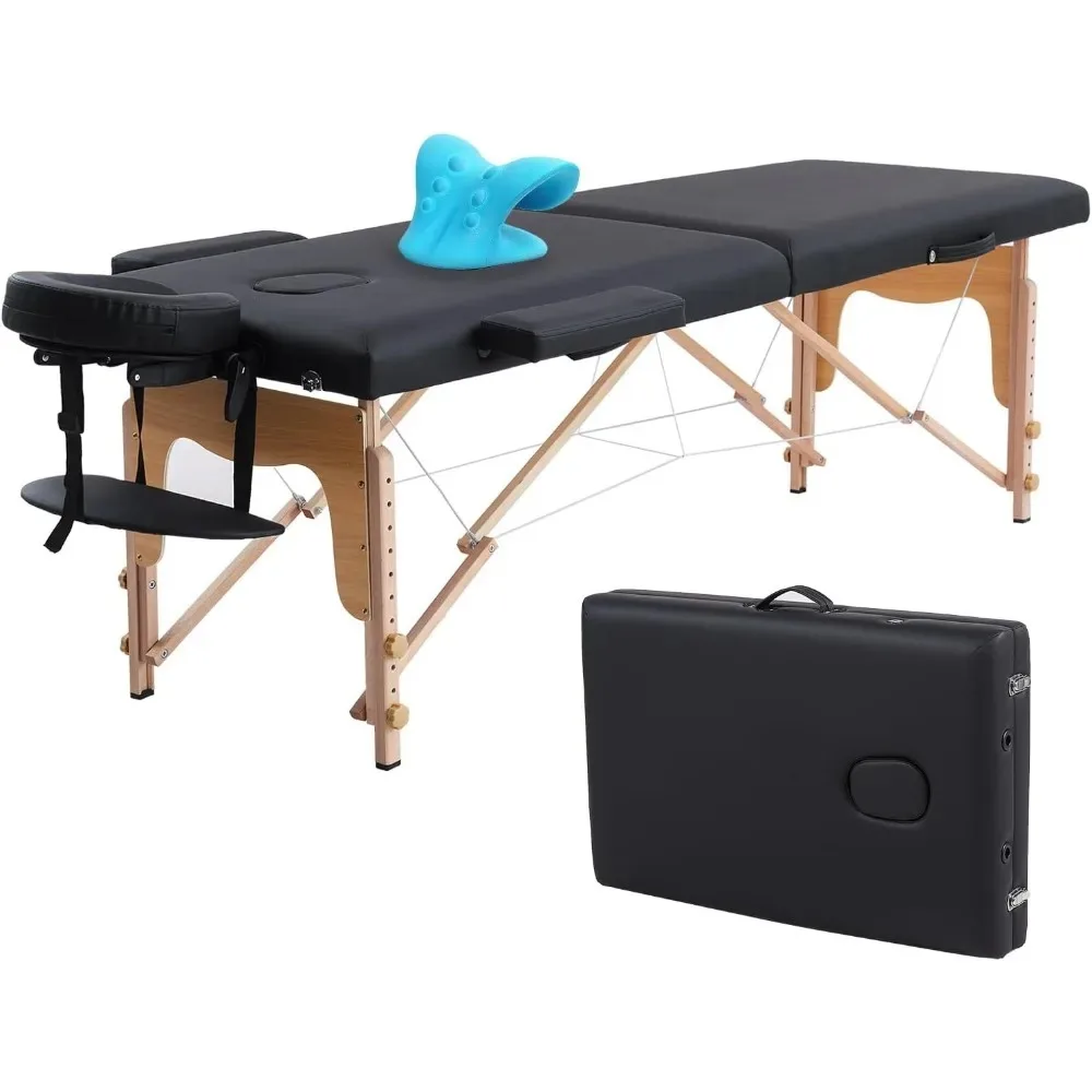 Portable Massage Table with Neck Stretcher, Adjustable Lash Bed Massage Bed Tattoo Table for Eyelash Extensions Beauty Tattoo