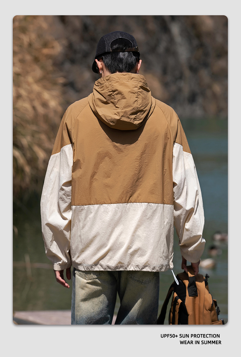 เสื้อโค้ทมีฮู้ด, ใหม่เสื้อแจ็คเก็ตลำลองคอปก UPF50แห้งเร็ว + ป้องกันแสงแดด