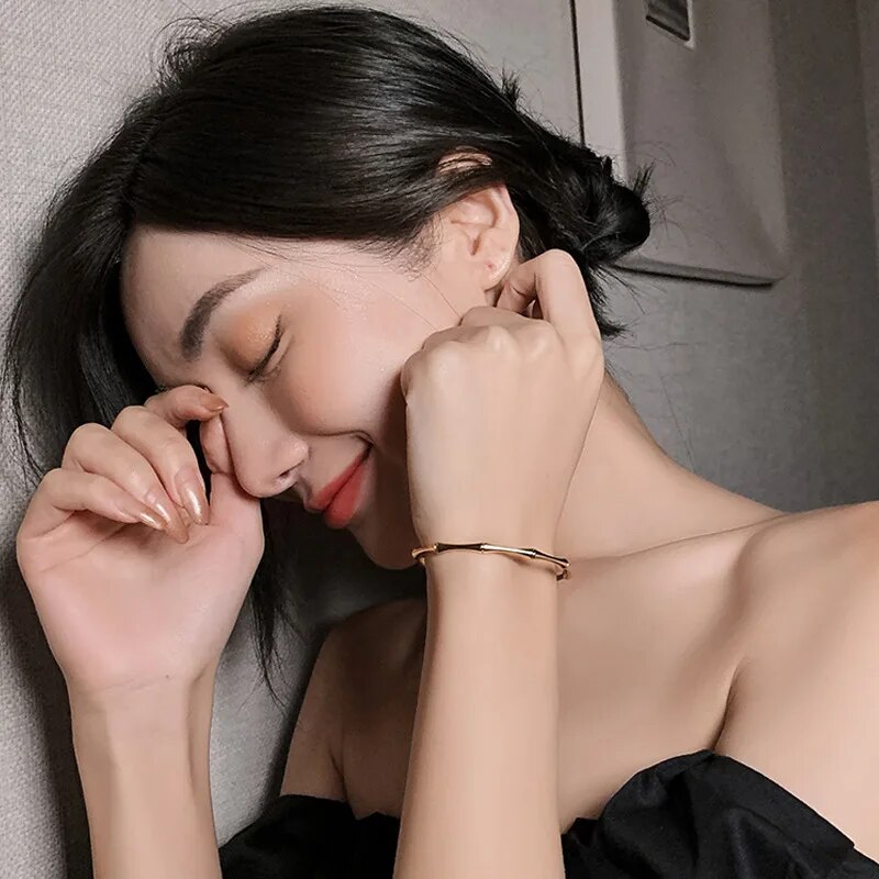여성용 창의적인 대나무 팔찌, 펑크 골드 컬러 커프 뱅글, C자형 오프닝 팔찌, 빈티지 팔찌 쥬얼리