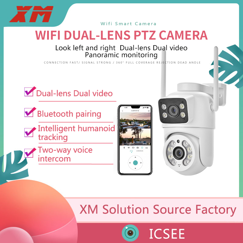 6MP WiFi Camera PTZ Dual Screens Auto Tracking Night Vision CCTV Surveillance Camera Outdoor 4MP Security IP Camera icsee