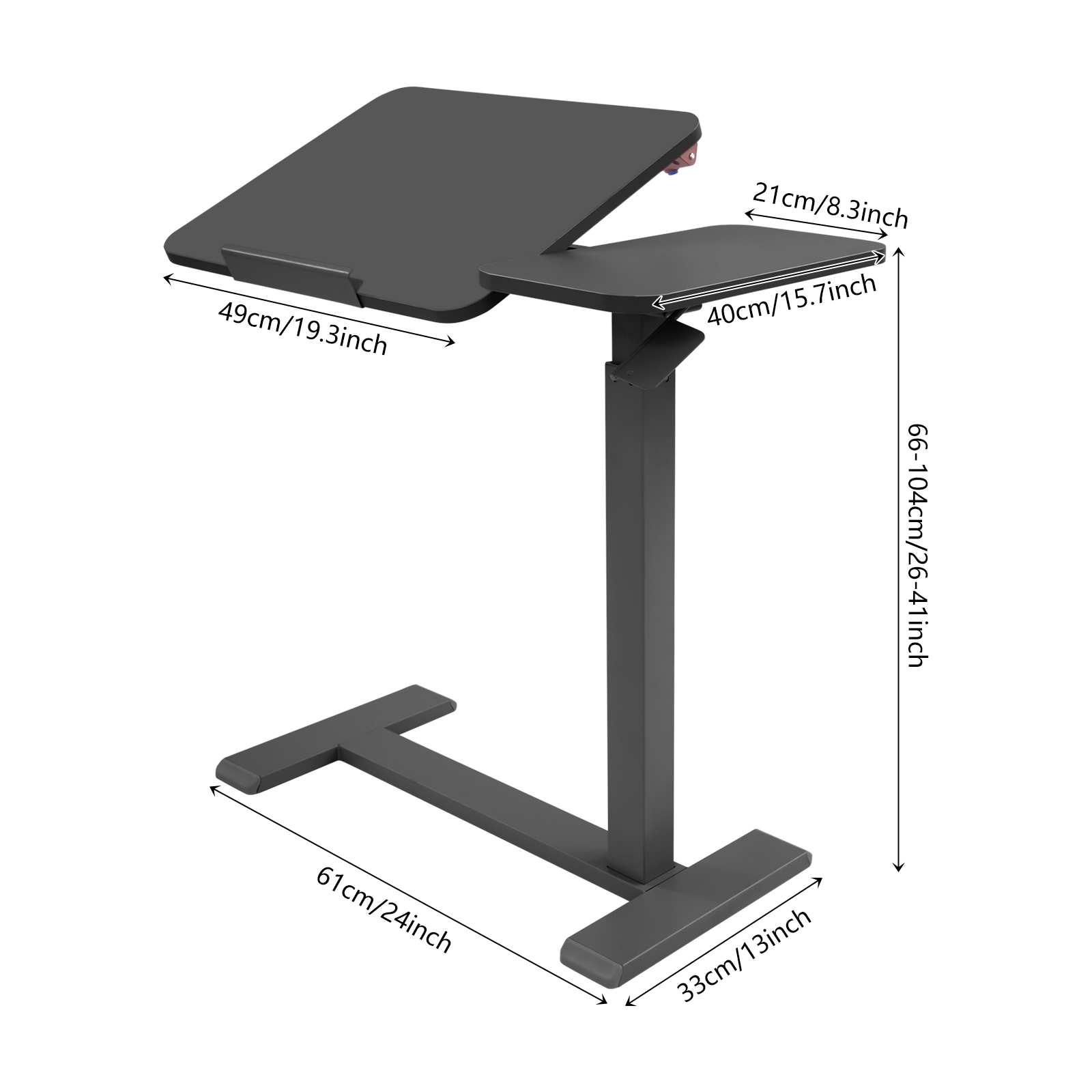 Mobile Standing Desk, Adjustable Overbed Bedside Table, Adjustable Rolling Standing Desk with Hidden Wheels Tilt Angle 0-60°