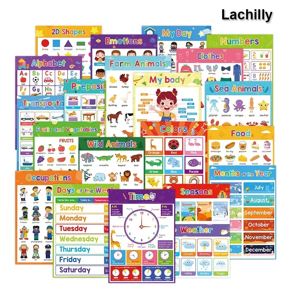 Lachilly 20 Chủ Đề Học Tiếng Anh A4 Poster Cho Trẻ Em Hoa Quả Màu Sắc Cơ Thể Động Vật Lớn Thẻ Học Tập Cho Bé Học Lớp Học Decora