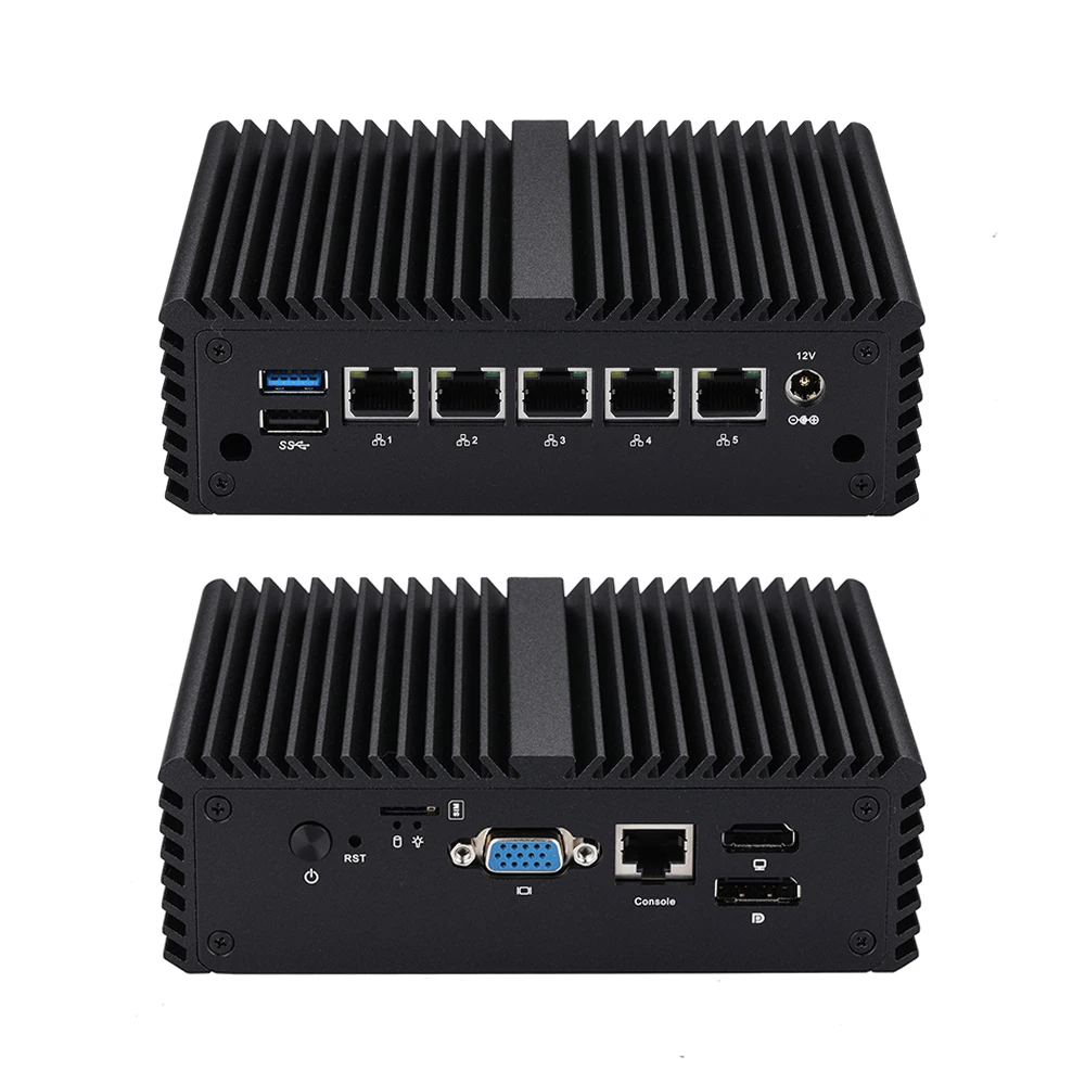 Qotom Mini PC Q10821G5-S08 Fanless Computer Celeron J6412 Quad Core with 5x 2.5 Gigabit LAN Support 5G