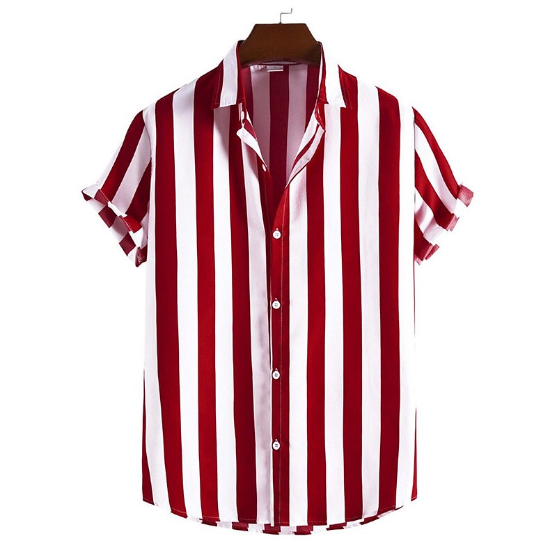 Camisa sencilla a rayas para hombre, cárdigan informal holgado con solapa, Top de talla grande, camisa de manga corta para hombre, cómoda y sencilla de gama alta