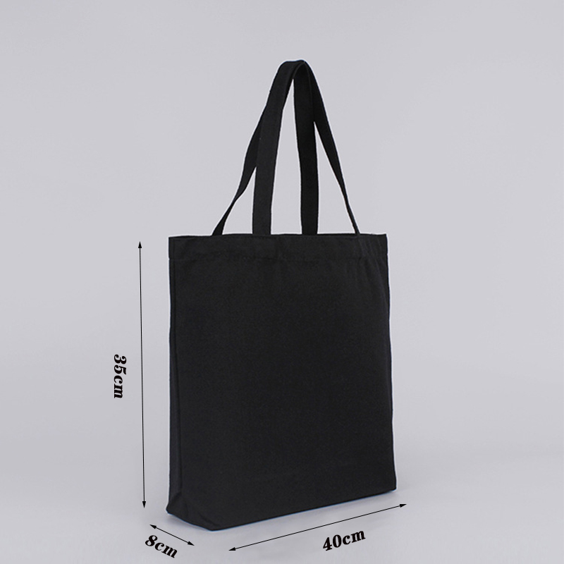 Bolsa de lona preta de ombro único, bolsa de algodão, grande bolsa de compras, bolsa cosmética, bolso para cinto, presente