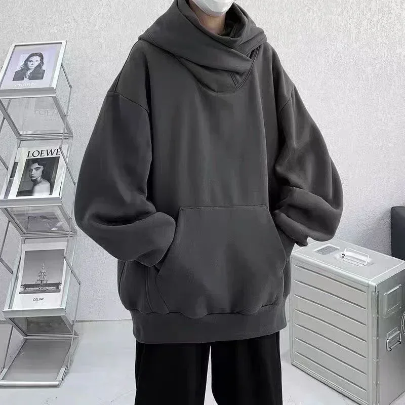 남성용 가을 솔리드 컬러 닌자 터틀넥 후드 Y2K 빈티지 양털 스웨터 힙합 일본 streetwear Oversize Hood