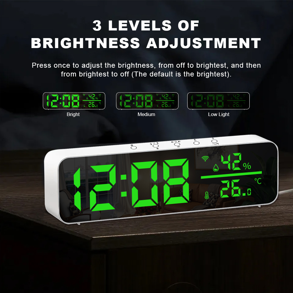 Tuya wifi sensor de umidade temperatura suporte tempo despertador display usb desktop espelho led relógios para sala estar decoração
