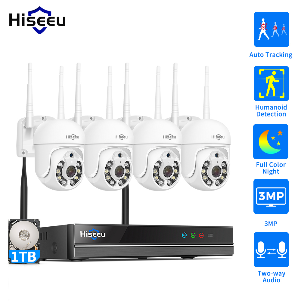 Hiseeu-Kit de sistema de cámaras de vigilancia de seguridad WiFi, 3/5MP, seguimiento de movimiento, visión nocturna en Color, NVR de 16 canales, conjunto de cámaras CCTV inalámbricas
