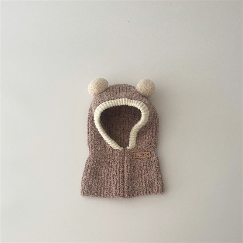 Gorro con capucha para bebé, bufanda de una pieza, gorro de invierno cálido de punto con protección para los oídos, pasamontañas, gorro infantil a prueba de viento de Color sólido