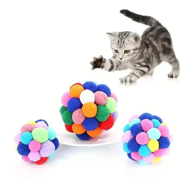 Katze Spielzeug Haustier Spielzeug Katze Plüsch Ball Spielzeug Haustier Bouncy Glocke Ball Spielzeug Bunte Pompons Heimtierbedarf Zufällige Farbe
