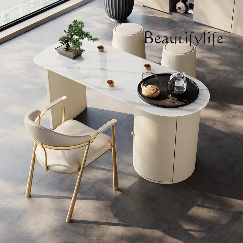 Mesa de chá e cadeira de laje de rocha avançada nórdica combinação moderna e simples mesa de chá para casa