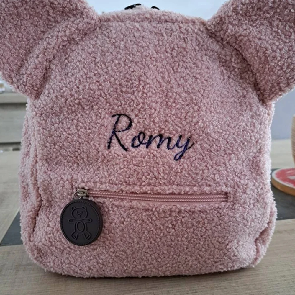 Free Shipping Bear Ear Baby Backpacks Embroidered Name Kid's Kindergarten Book Bags Personalized Outdoor Plush Snack Backpacks