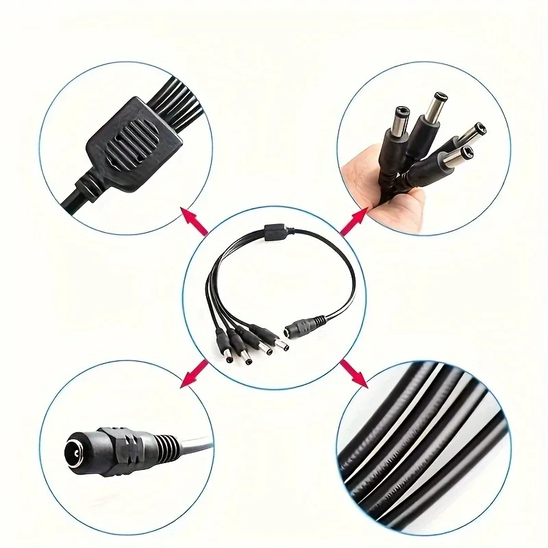 Cabo divisor de alimentação DC 1 fêmea para 2/4/8 macho adaptador em forma de Y com saída de 12V conector de 5,5 mm x 2,1 mm para câmeras
