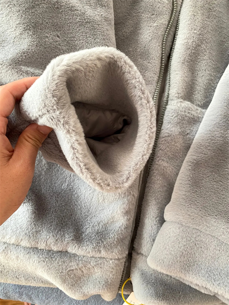 Com capuz quente solto falso pele de coelho jaquetas engrossar coreano pelúcia chaquetas inverno casacos de alta qualidade feminino luxo peludo casaco